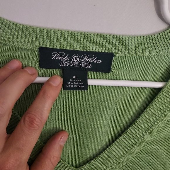 Brooks Brothers Sweater Mens Extra Large Silk Blend V Neck Country Club Green - Picture 3 of 8